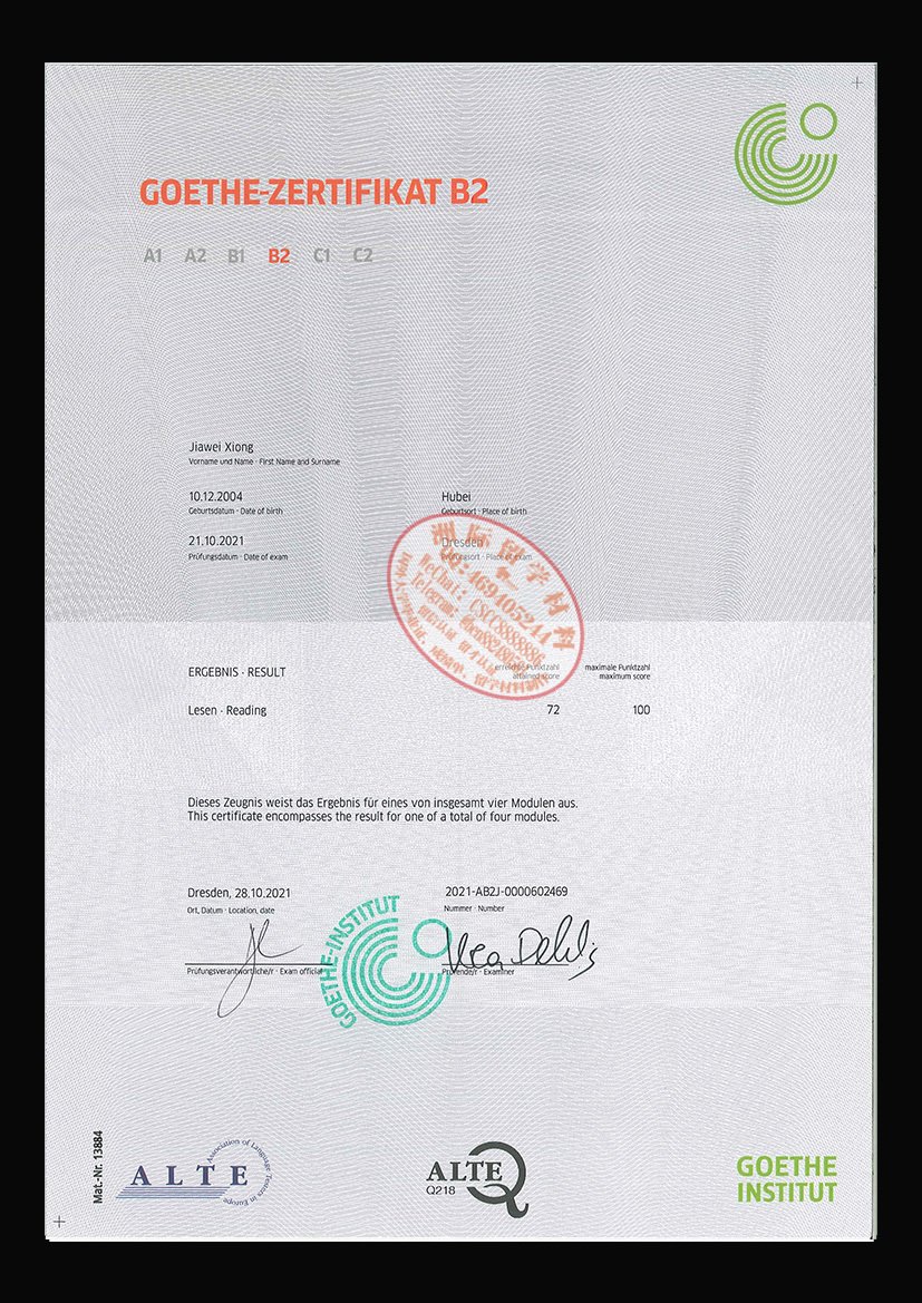 德国歌德语言证书样本