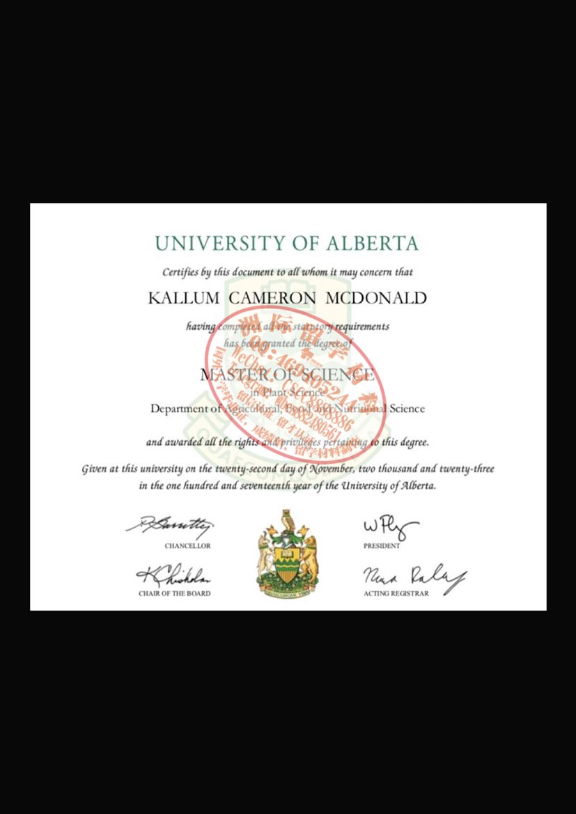 阿尔伯塔大学毕业证与成绩单样本